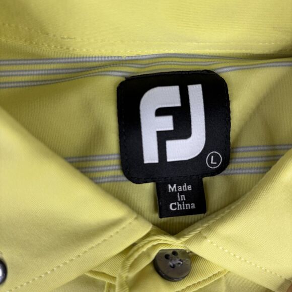 FootJoy Polo Shirt Mens Large Yellow Blue Striped Button Down Collar Golf Logo - Picture 4 of 10